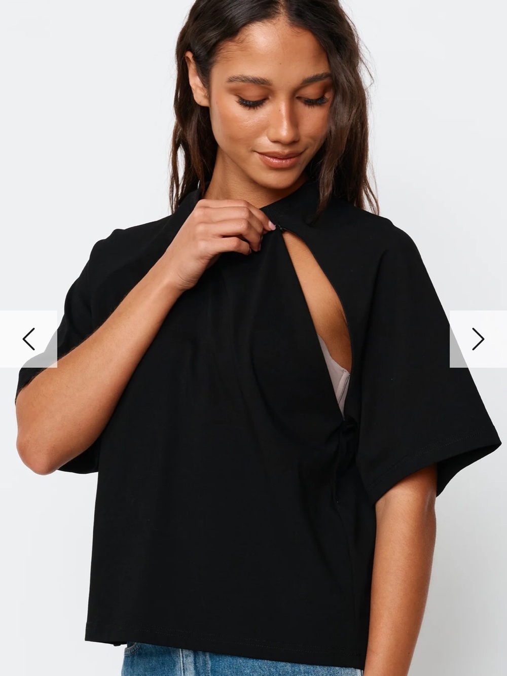 Black Nursing-Friendly Short Sleeve Top